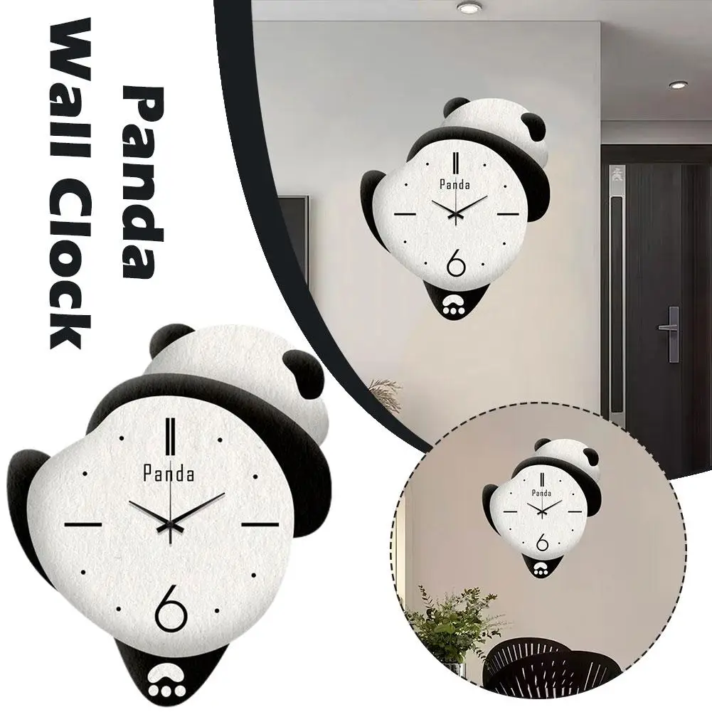 Cute Panda Clock Family Bedroom Cartoon Clock Decoration No Room Children's Hanging Clock Punch Silent Wall C3Q5