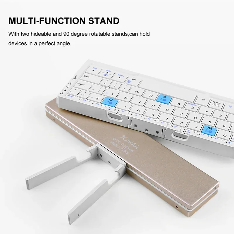 Mini Teclado Bluetooth sem Fio Dobrável com Suporte para Telefone Recarregável Alumínio Teclado - Imagem 3