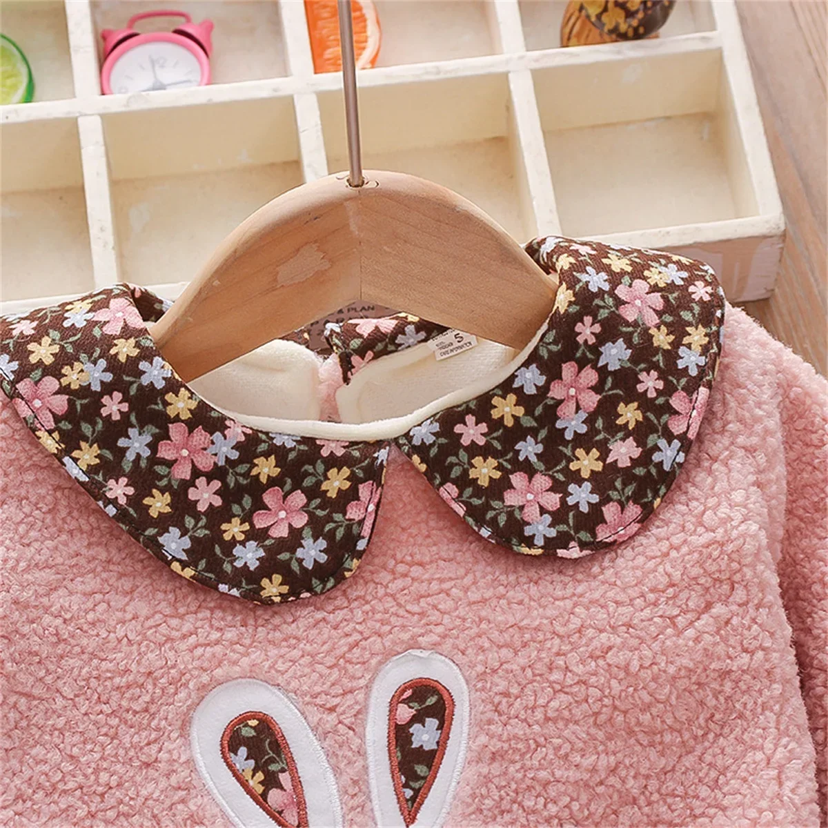 Winter Clearance Girls New Hoodie Furry Rabbit Pick Up Missing Girls Top Lapel Floral Coat Winter Hoodie