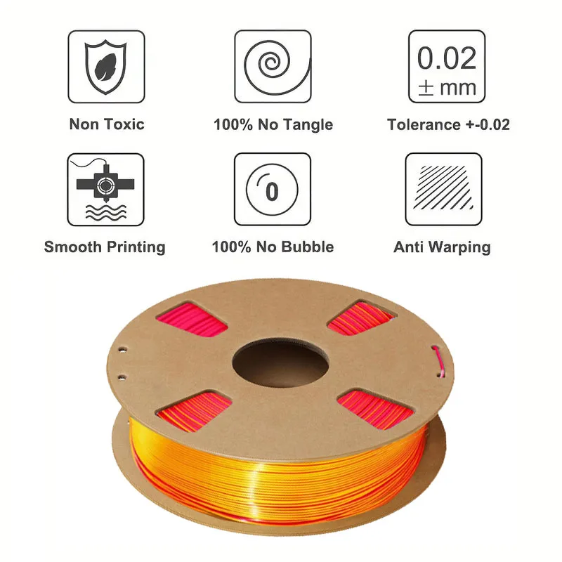 1.75mm 듀얼 컬러 실크 PLA 필라멘트, ±0.02mm 정밀도, 메탈릭 광택 질감, 200/250/500/1000g, 4색 세트