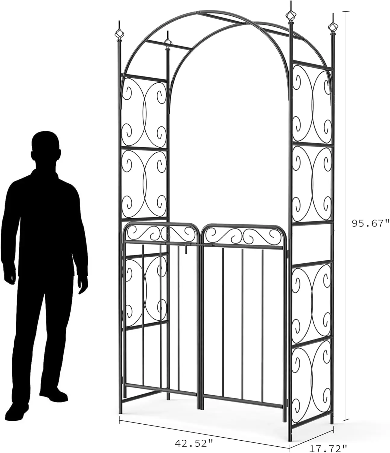 8 ft Metal Garden Arch with Gate, Elegant Wedding Archway for Ceremony Decor, Steel Arbor Trellis for Roses, Vines, and Climbing