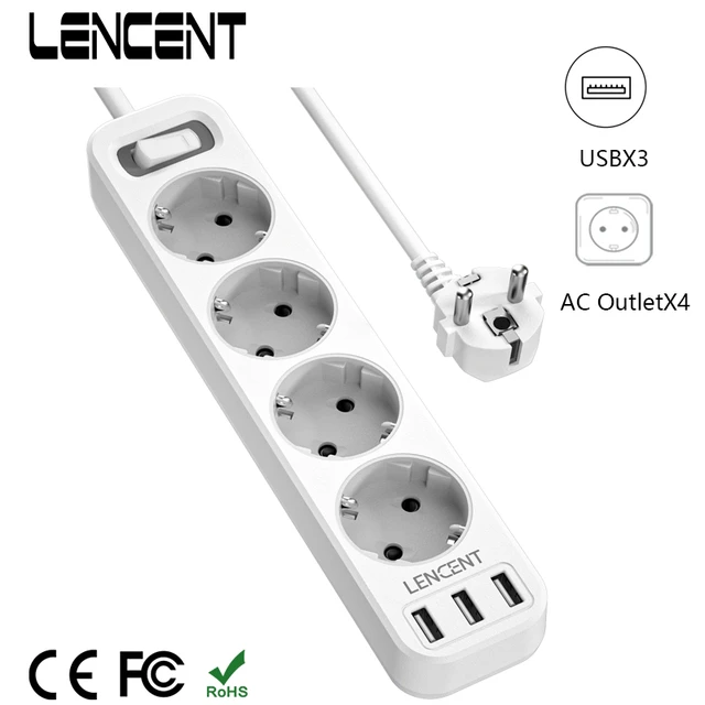 Presa multipla LENCENT EU con 4 prese e 3 porte USB 5V/2.4A 4000W presa  multipla 7 in 1 con interruttore On/Off presa cavo 1.5M - AliExpress