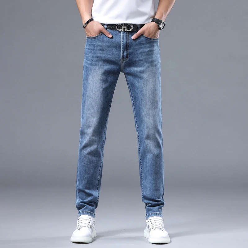 2024 new light luxury high-end European goods tide embroidery Slim small straight leg men's elastic hundred jeans