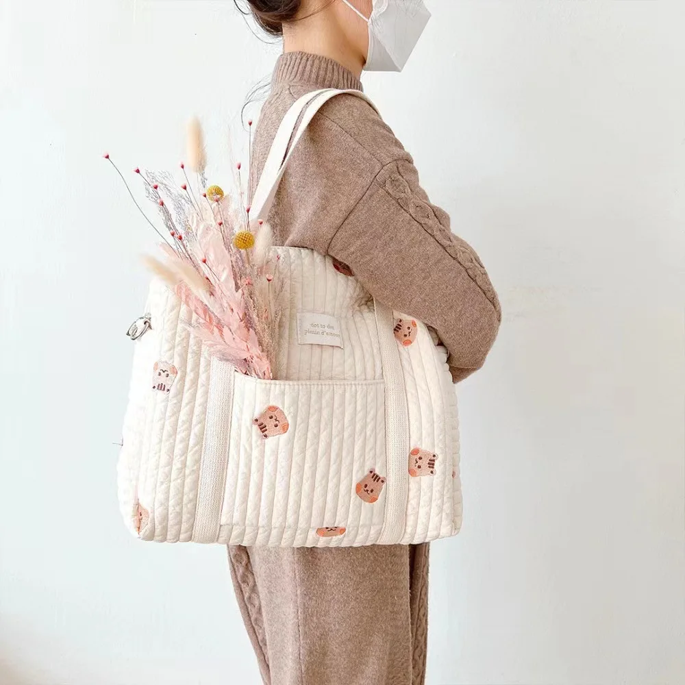 

Mom Mama Bag Mother Gifts Stroller bag Women Girls Cute Bear Plush Shoulder Bag Large Tote Mommy Handbag with Side pocket