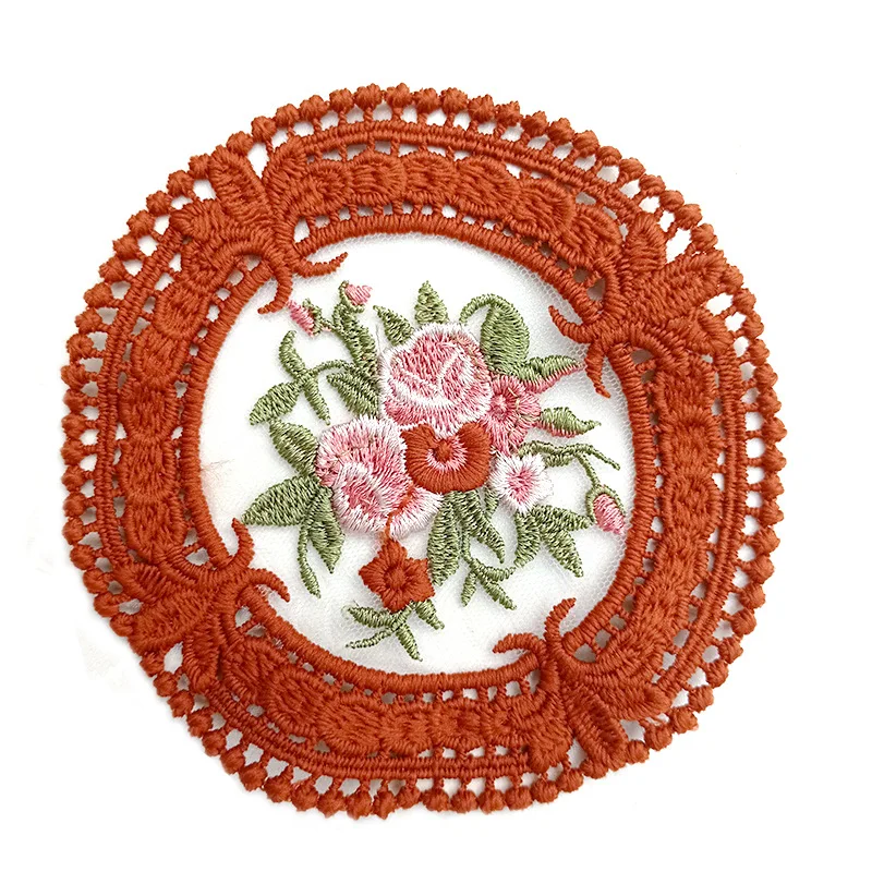 Lace round coaster European-style embroidered table mat decorative fabric coffee table mat embroidery retro insulation weave lace fabric