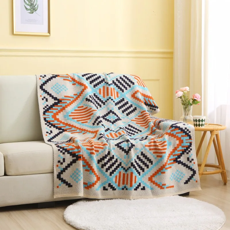

Boho Knit Velvet Blanket Soft Homestay Decoration Office Nap Blanket Thick Winter Knitted Shawl Sofa Cover Bay Window Blankets