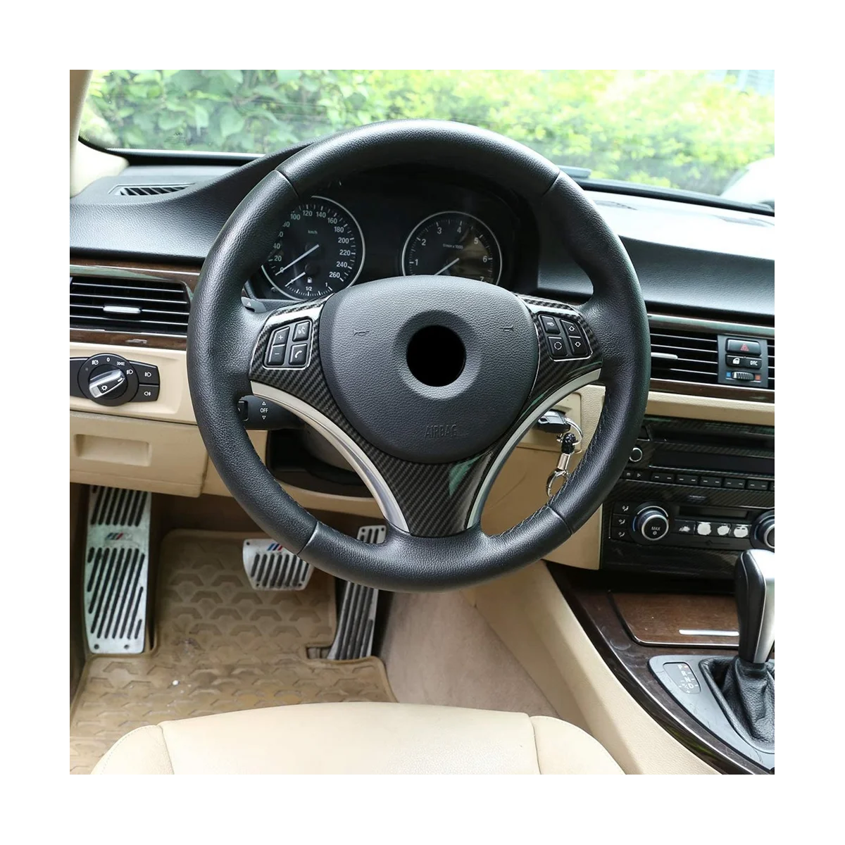 BMW E90 3 시리즈 E90 E92 320I 330I 325I 2005-2012 용 자동차 핸들 장식 트림 액세서리, ABS 탄소 섬유