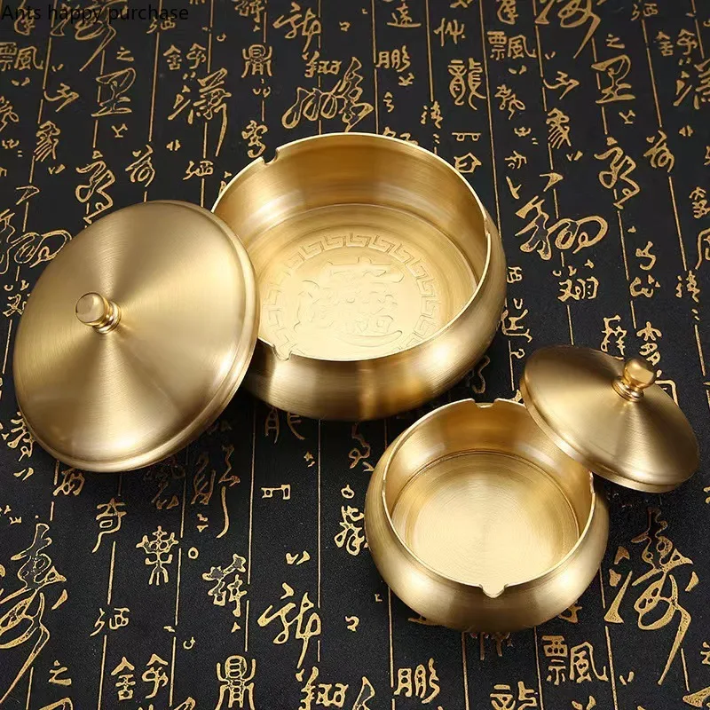 Brass Ashtray With Cover Anti Fly Ash Storage Box Soot Tray Desktop Decor Ornament Portable Ashtray Ash Tray Smoking Accessories