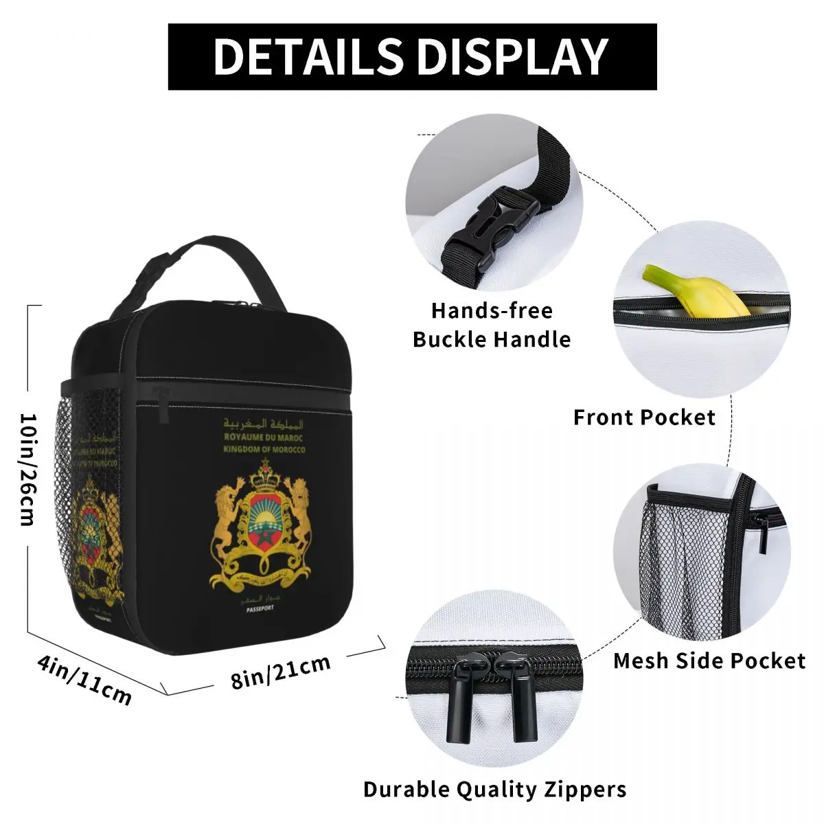 Moroccan Passport Kingdom Of Morocco Insulated Lunch Bag for Women Resuable Thermal Cooler Bento Box Office Work School
