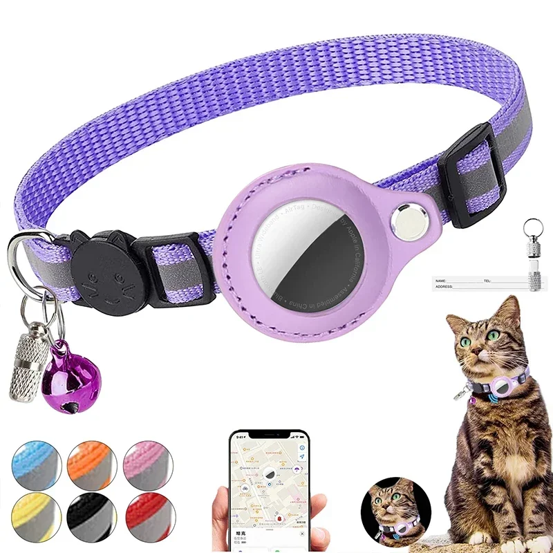 

For Apple Airtag Case Cat Collar with Bell Reflective Nylon Collar for Dog GPS Finder Anti-lost Location Tracker Pet Products