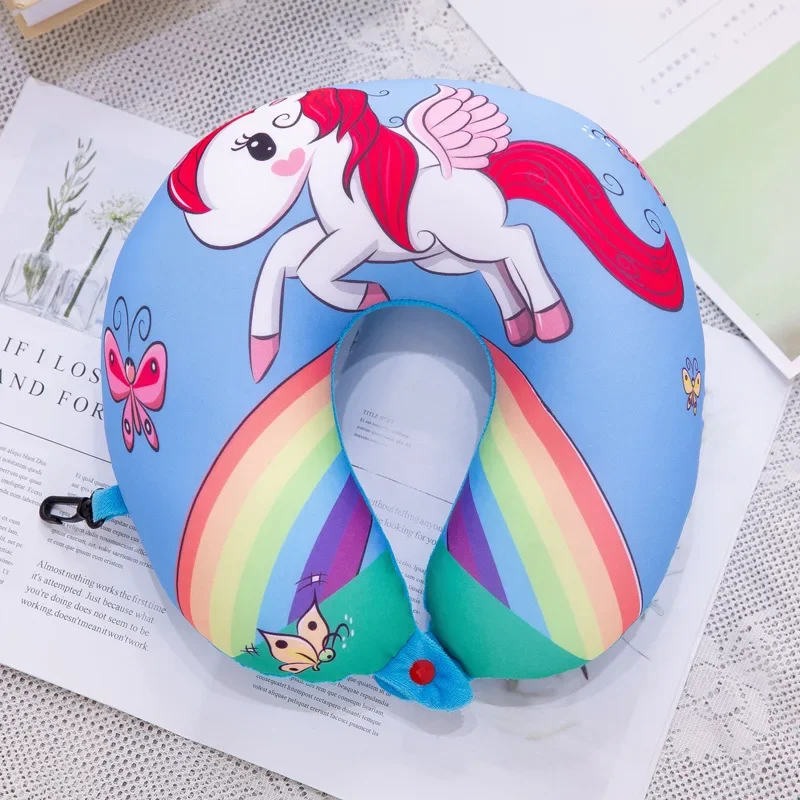 Cute Cartoon Travel Neck Pillow U-Shaped with Snap Fruit Unicorn Cushion for Kids Adults Family Friends on Airplane Traveling