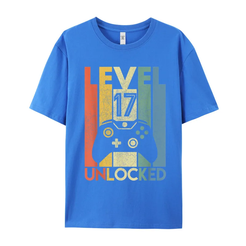 Level 17 Unlocked Shirt Funny Short Sleeve Tops Tees Crew Neck Combed cotton women's Tshirts Casual Tee Shirt Hip Hop Level 17 Unlocked Shirt Funny Video Gamer 17th Birthday Gift T-Shirt__19984 blue
