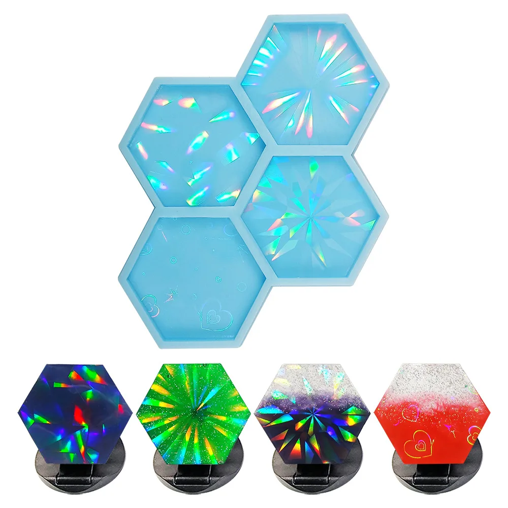 

Hexagon Shape Holographic Silicone Mold Phone Grip Mold Epoxy Resin Molds Phone Socket Mold DIY Craft Casting Mold for Badge Ree