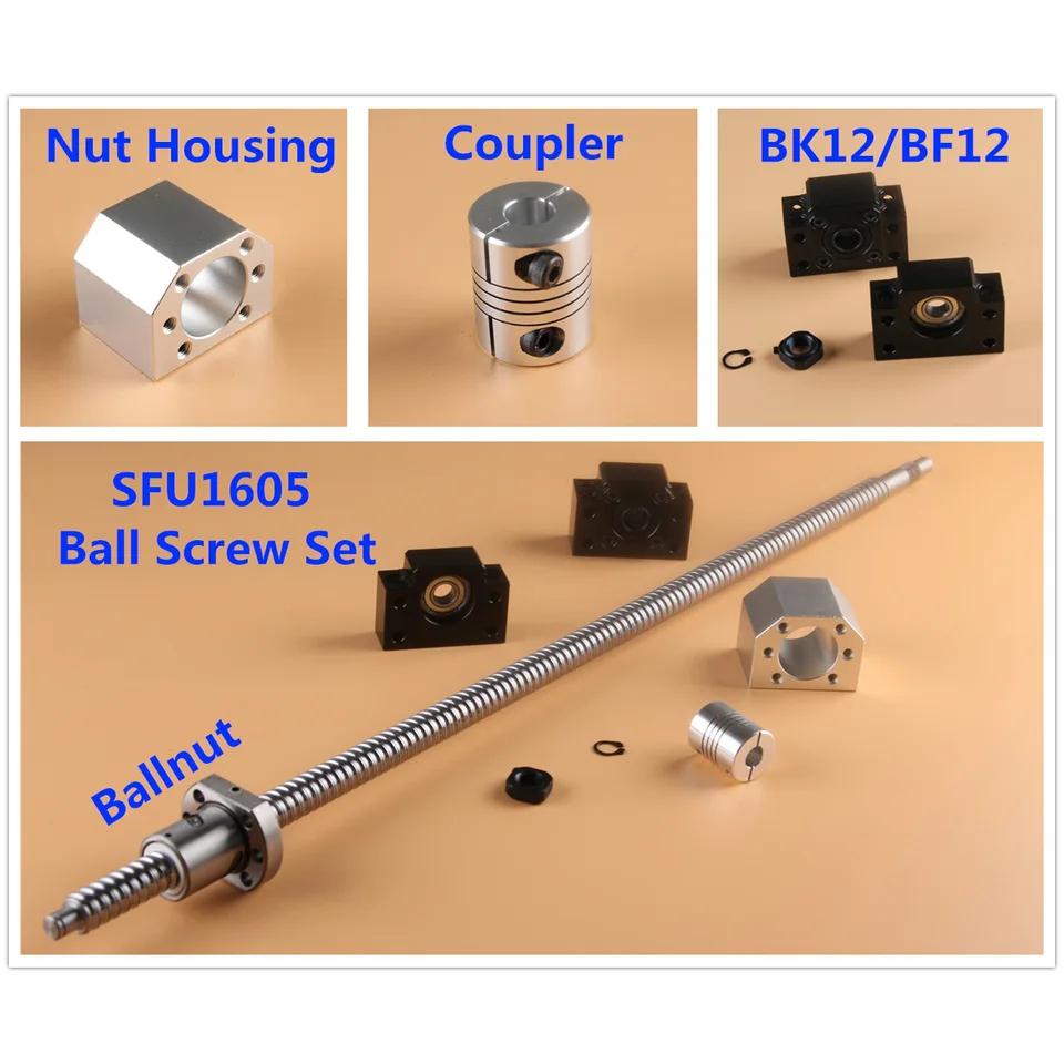 Ball Screw Set SFU1605 With BK/BF12 Support - 250-1000mm Length, C7 Grade For CNC