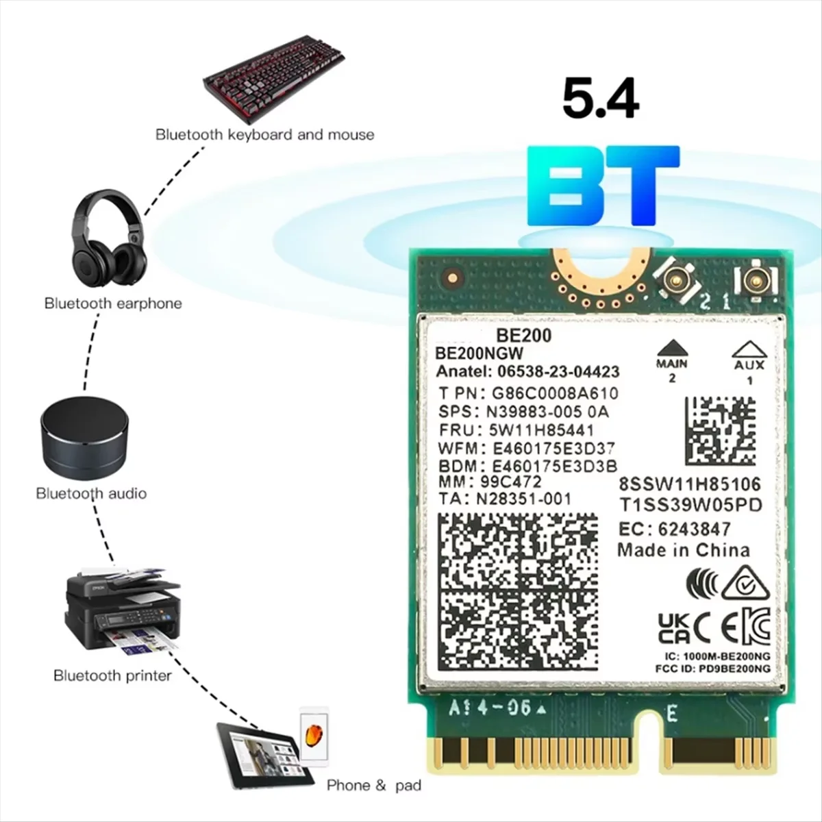 BE200 WiFi 7 Wireless Network Card Bluetooth 5.4 WiFi BE200NGW NGFF M.2 Adapter 802.11AX 2.4G/5G/6GHz 8774Mbps for Win10/11 PC