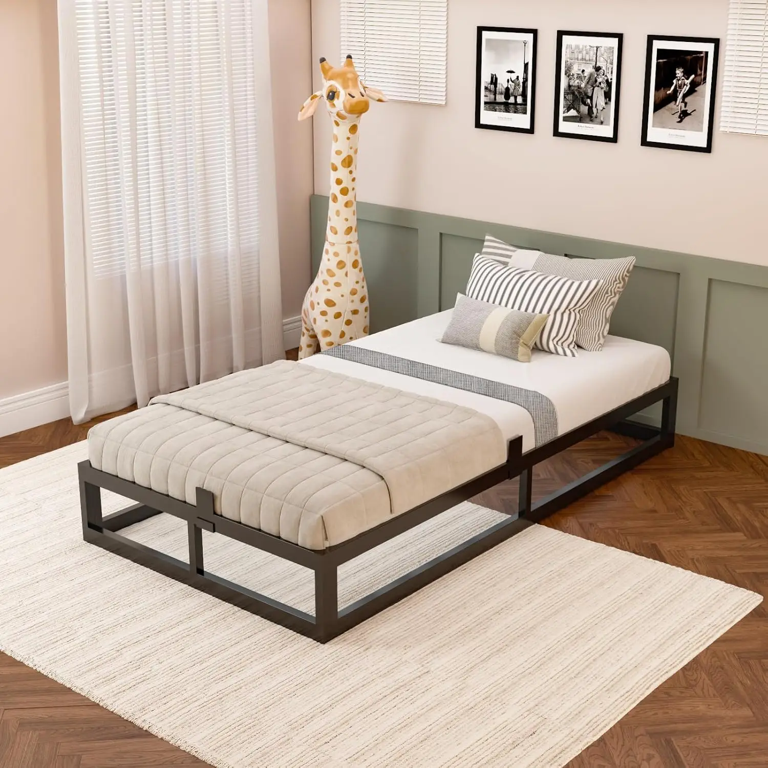 10" Twin Bed Frame. Steel Slat Support. Low Profile. No Box Spring. Easy Assembly. Noise Free.