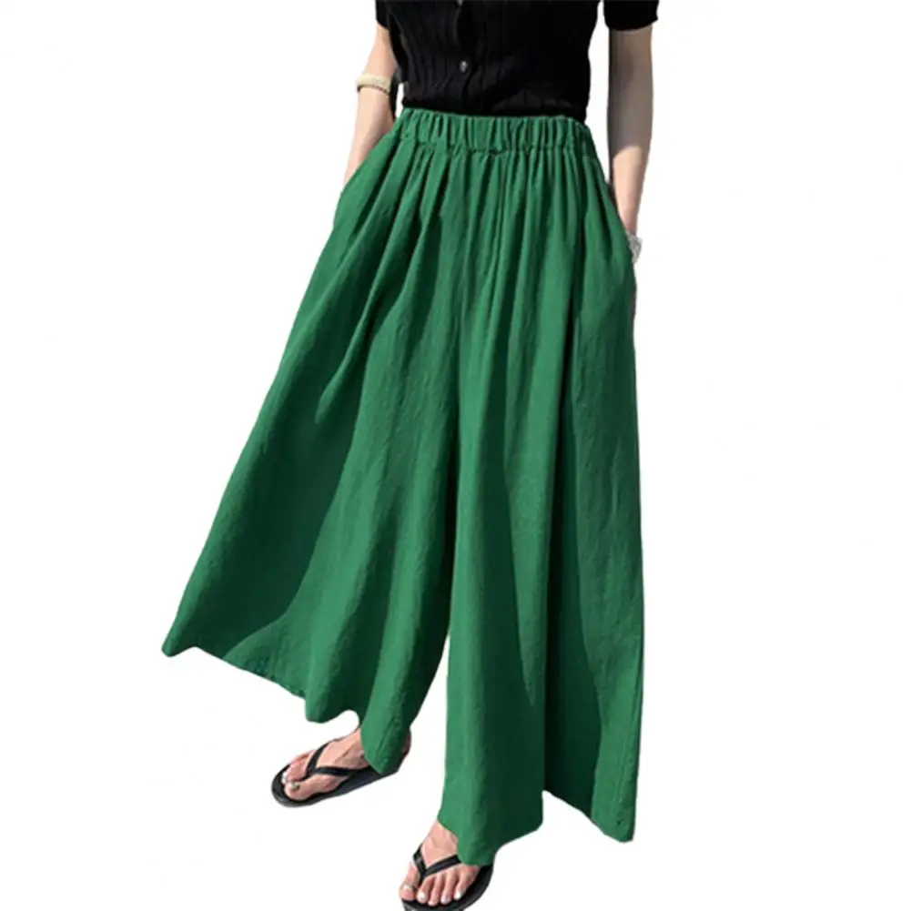 

Летние женские модные однотонные льняные брюки с широкими штанинами юбки Harajuku мешковатые брюки повседневные брюки