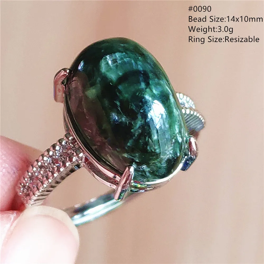 silver rings Natural Green Seraphinite Adjustable Size Ring Women Men Seraphinite Ring Clinochlore Oval Gemstone 925 Sterling Silver AAAAAA gucci ring