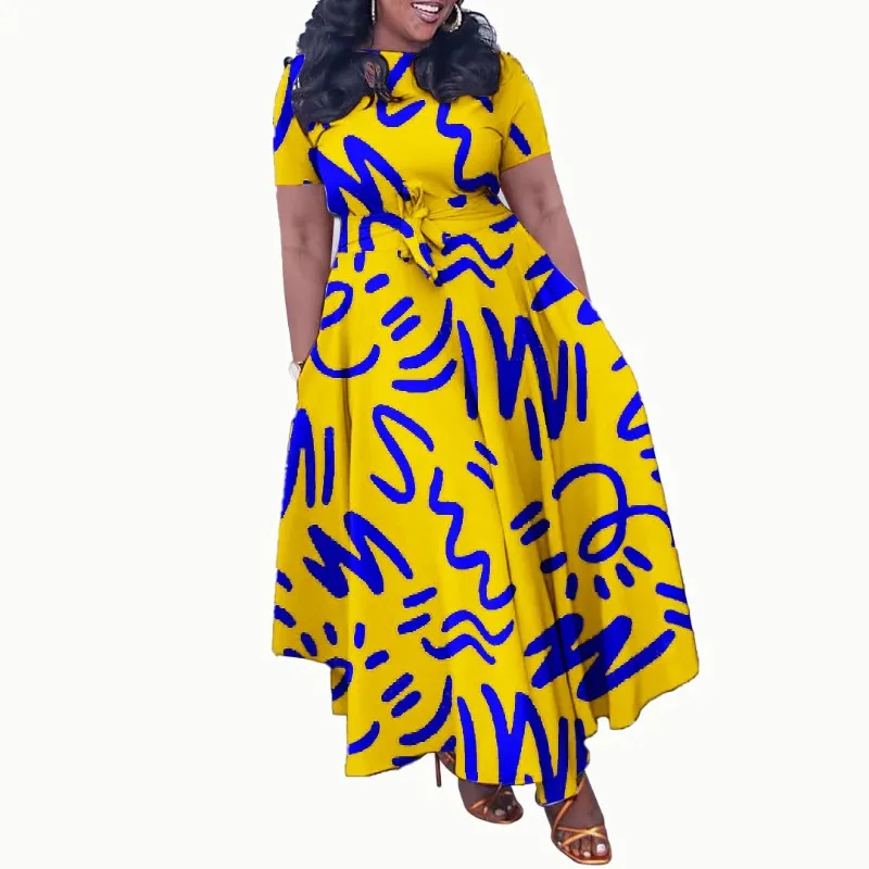 Dashiki African Dresses for Women Summer Fashion Short Sleeve Print Party Evening Long Dress Outfits Ankara Dresses S-3XL