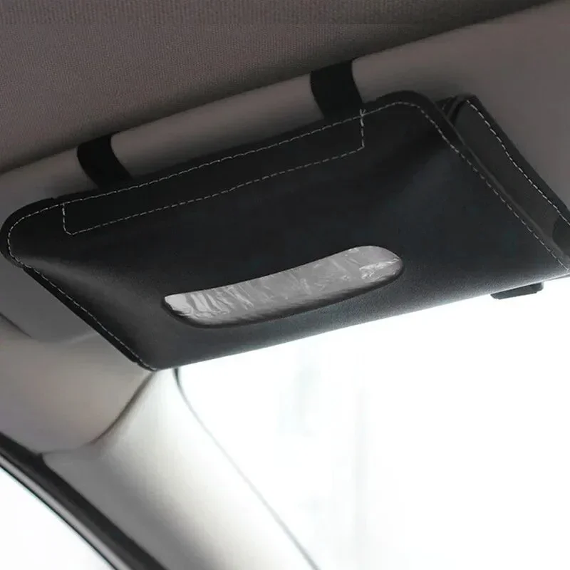 1PC Elegant PU Leather Sun Visor Tissue Box Holder - Easy-to-Install Car Interior Storage Accessory