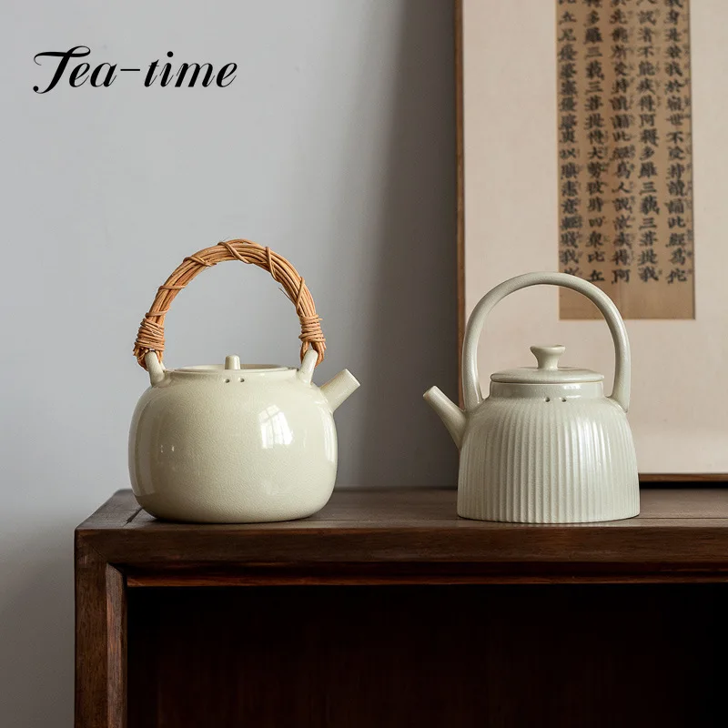 Soda Glaze Raw Ore Boiled Tea Beam Pot Tea Maker Teapot White Clay Pot