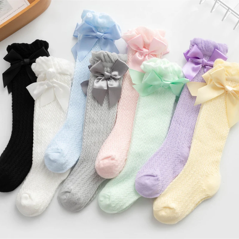 Baby Socks Knee-High Children's Ruffled Pure Cotton Stockings Baby Children's Ruffled Cute Newborn Socks Long Tube Solid Color