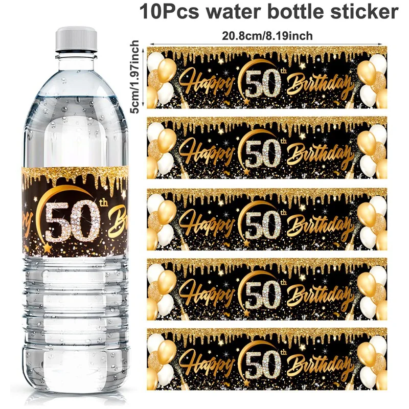 Luxurious Black & Gold Birthday Bottle Sticker - Elegant Adult Party Supplies & Decor
