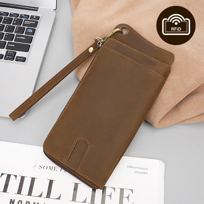 Vintage Genuine Leather Men's Wallet with RFID Blocking, Multiple Card Slots