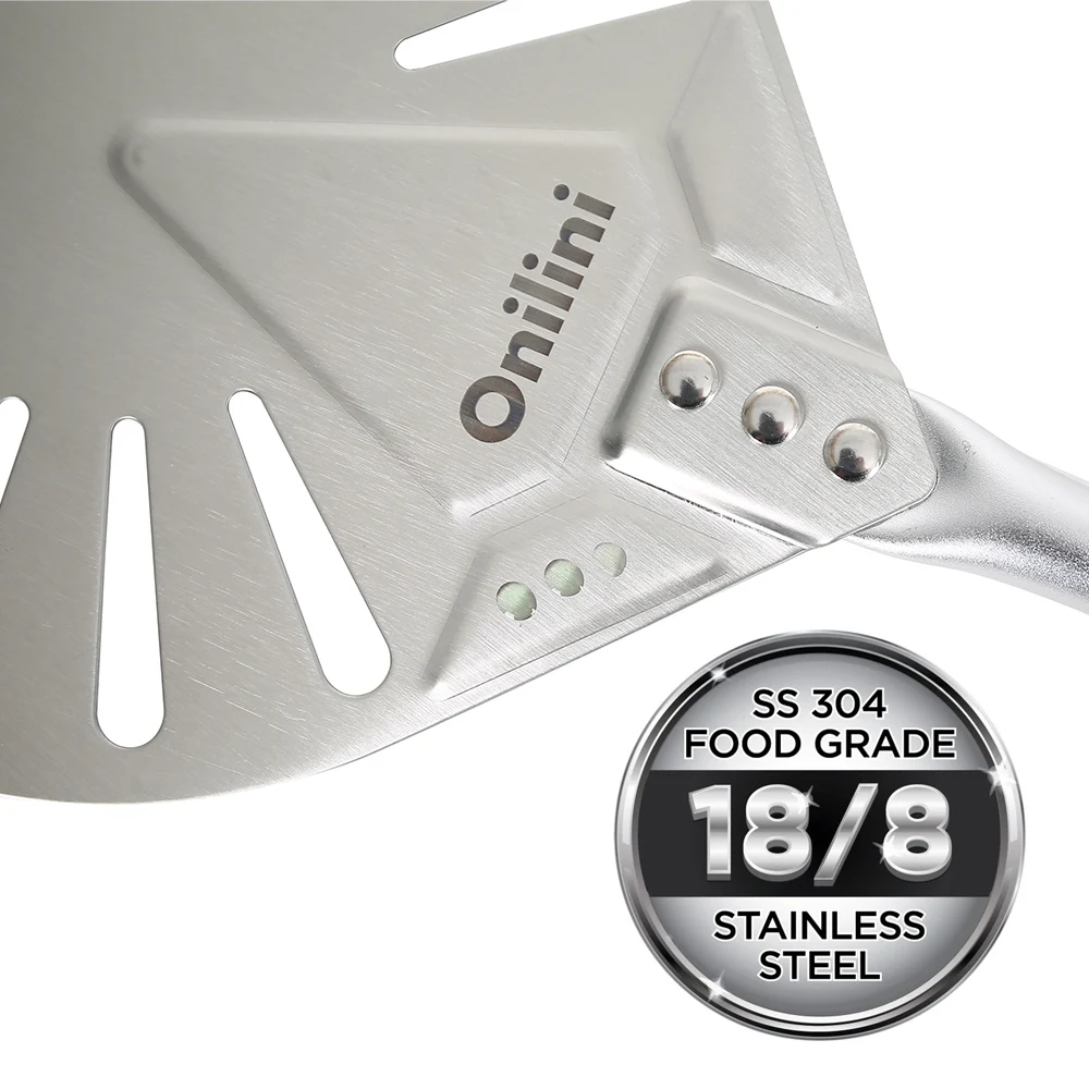 Pizza Peel 56 Inch Pizza Turning Peel Stainless Steel Round Long Handle Pizza Shovel Detachable Perforated Peel Paddle