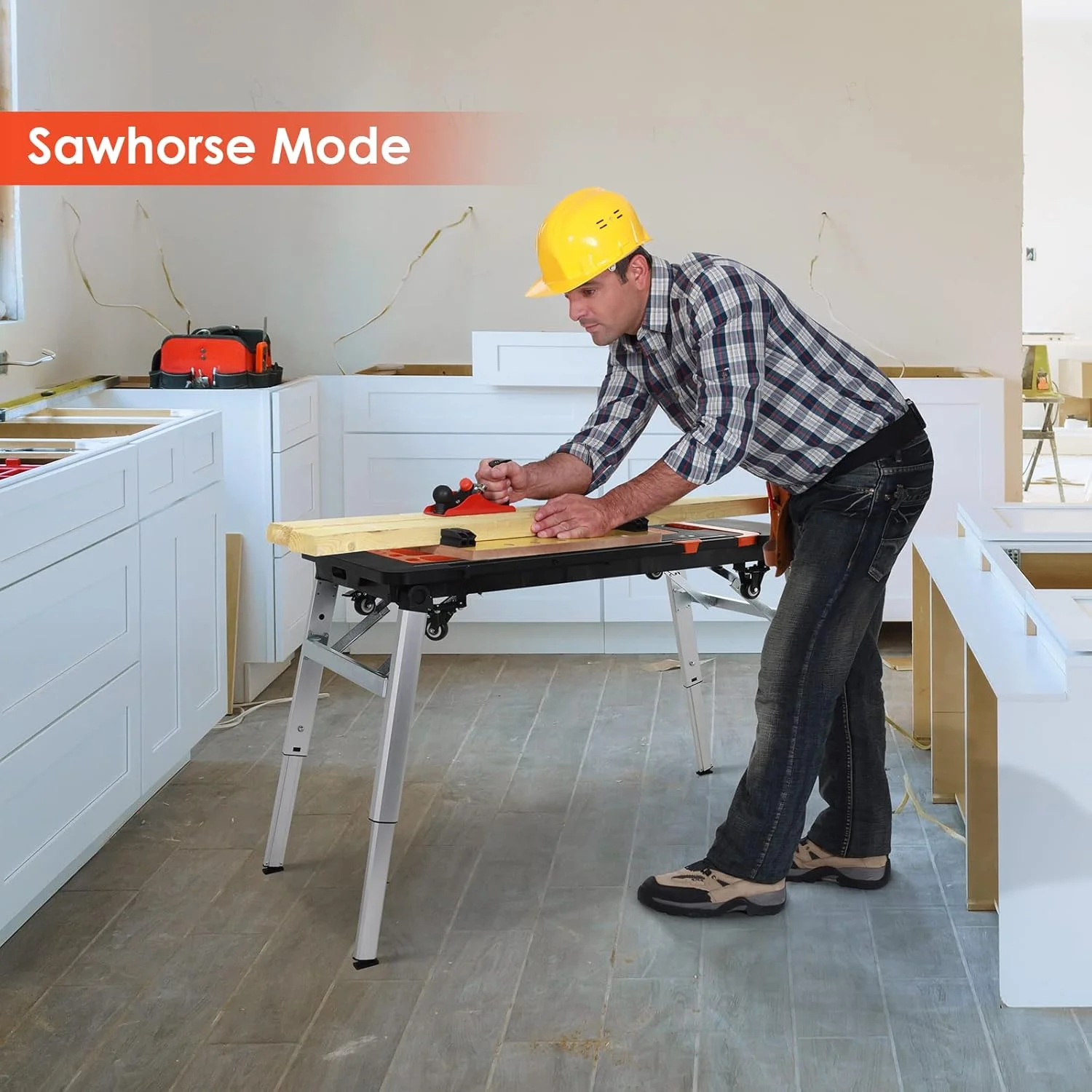 Multifunctional Folding Work Table, 7 in 1 Work Benches for Garage, as Portable Workbench, Sawhorse, Scaffold, Platform