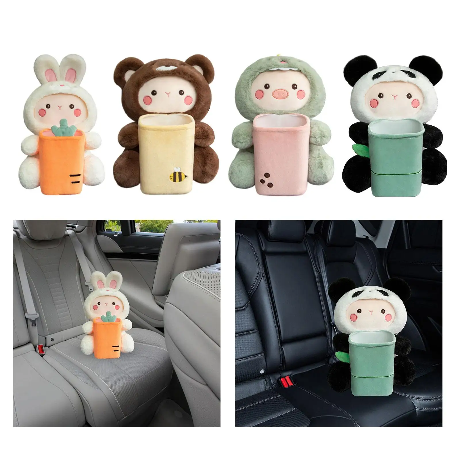 다기능 플러시 자동차 팔걸이 정리함 귀여운 티슈 홀더 자동차 액세서리 및 차량 내부 장 쓰레기통
