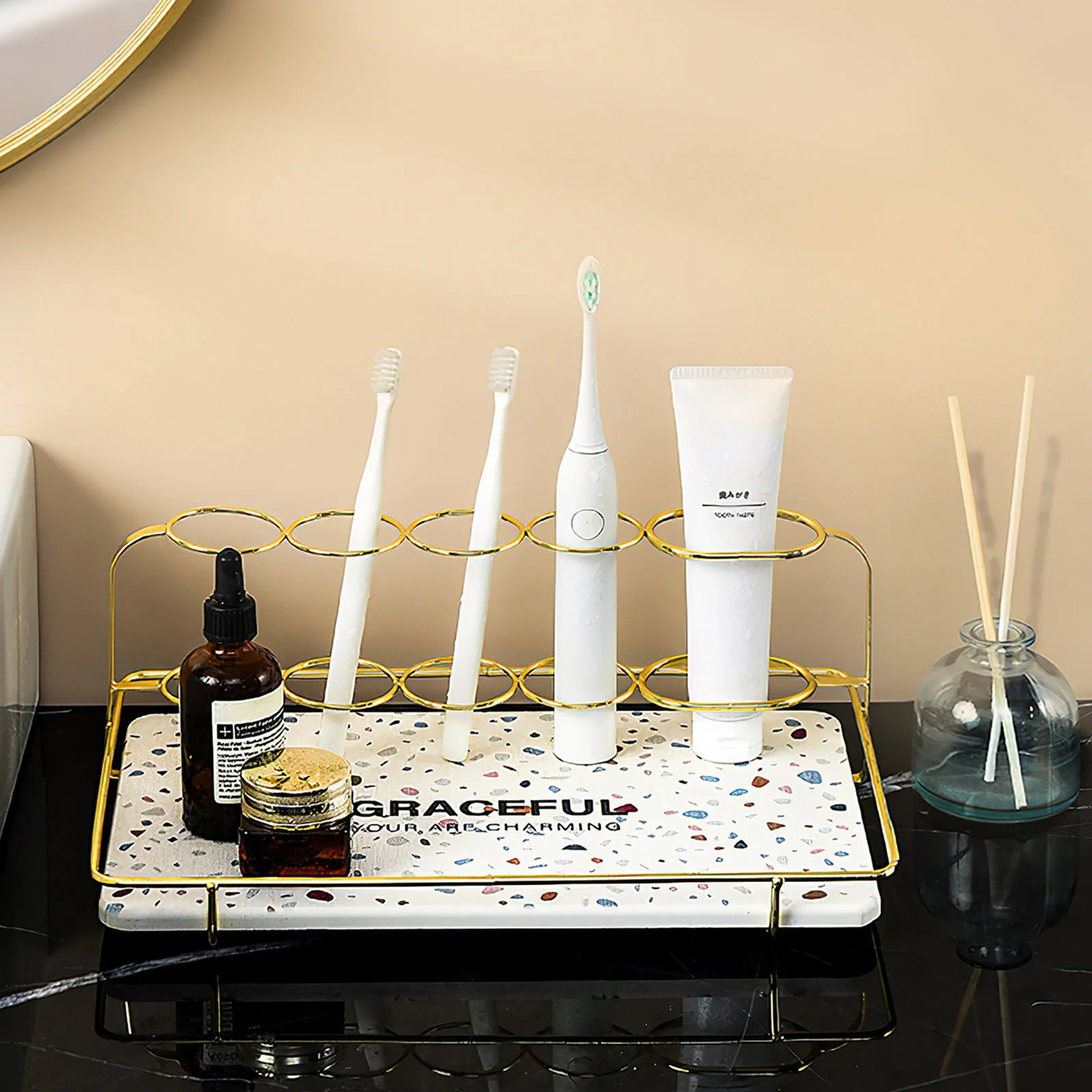 Bathroom Storage Rack Wrought Iron Toothbrush Holder Washroom Desktop Storage Shelf Mouthwash