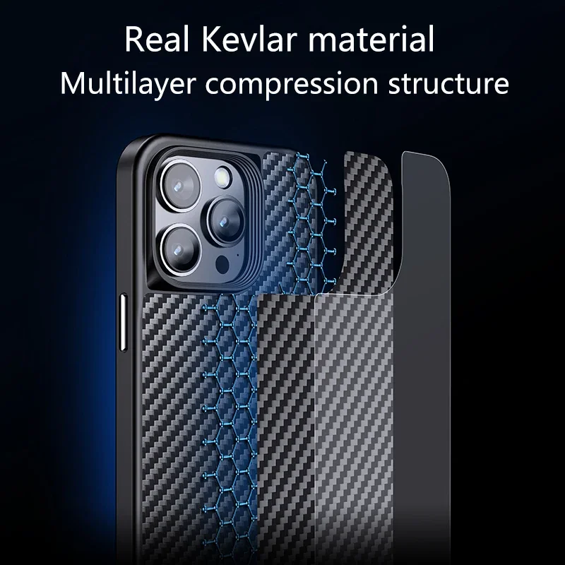 For iPhone 14 13 Pro Max Case Magnetic Real Kevlar +TPU Slim Anti