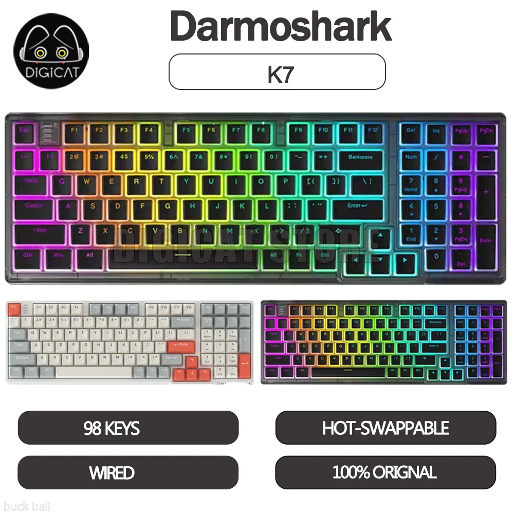 

Darmoshark K7 Mechanical Gamer Keyboard 98 Keys Wired Keyboard PBT Keycap Hot Swap RGB Light Gaming Keybaord For PC Laptop Gifts
