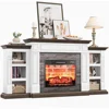 70" Electric Fireplace with Mantel and Cabinets, Fireplace TV Stand for Living Room Bedroom, Stacked Stone Surround 2