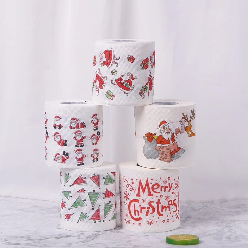Toilet paper 30m/roll Christmas Table Napkin Home Santa Claus Bath Toilet Roll Paper Xmas Decor Tissue Christmas Decorations New Year Gifts