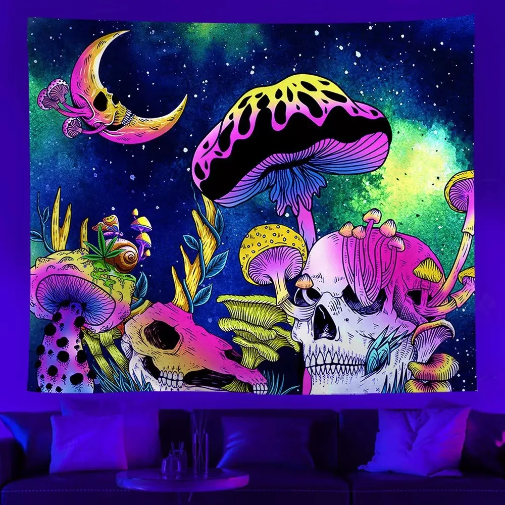 Arazzo fluorescente UV, arazzo con luce nera, arazzo estetico da appendere alla parete, arazzo hippie per camera da letto, decorazione per la stanza indie_voghion.com