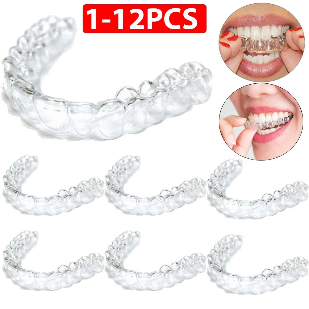 12-2pcs Mouth Guard EVA Teeth Protector Silicone Tooth Orthodontic Braces Transparen Reusable Teeth Whitening Tray Retainer Tool mouth guard