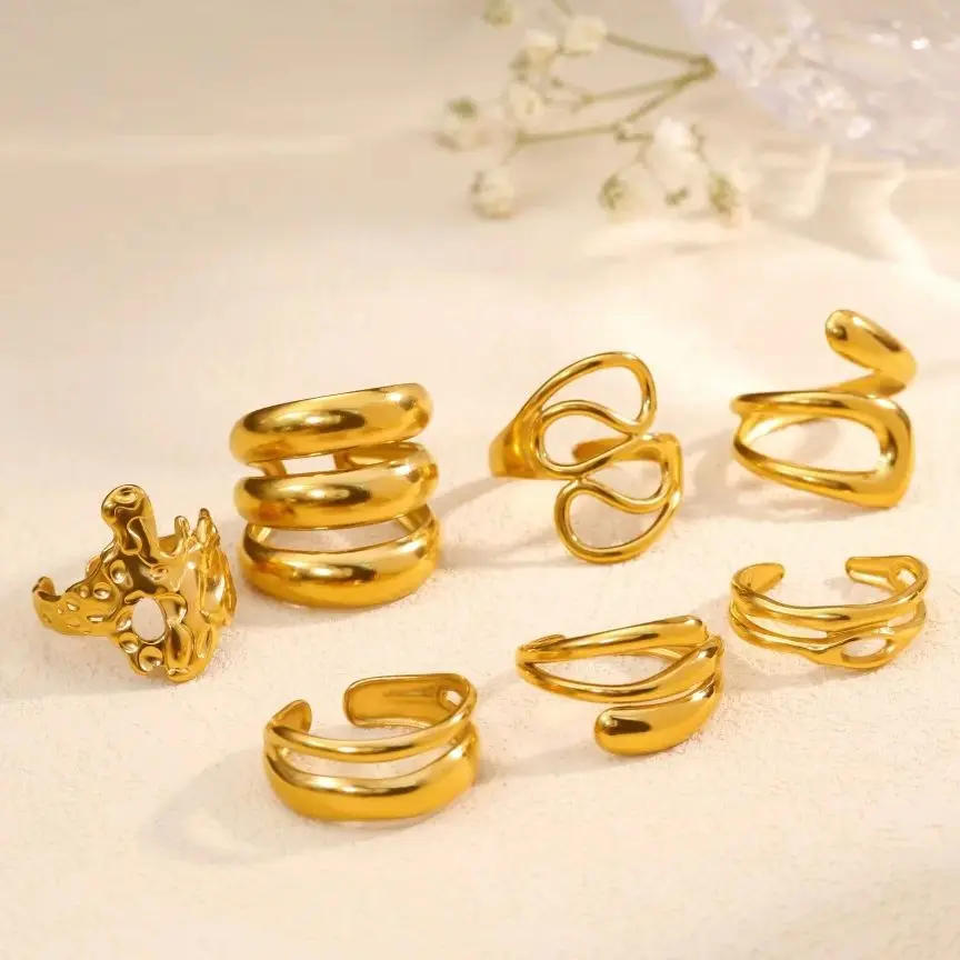 Luxury 18 Geometric Stainless Steel Rings For Women Adjustable Gift