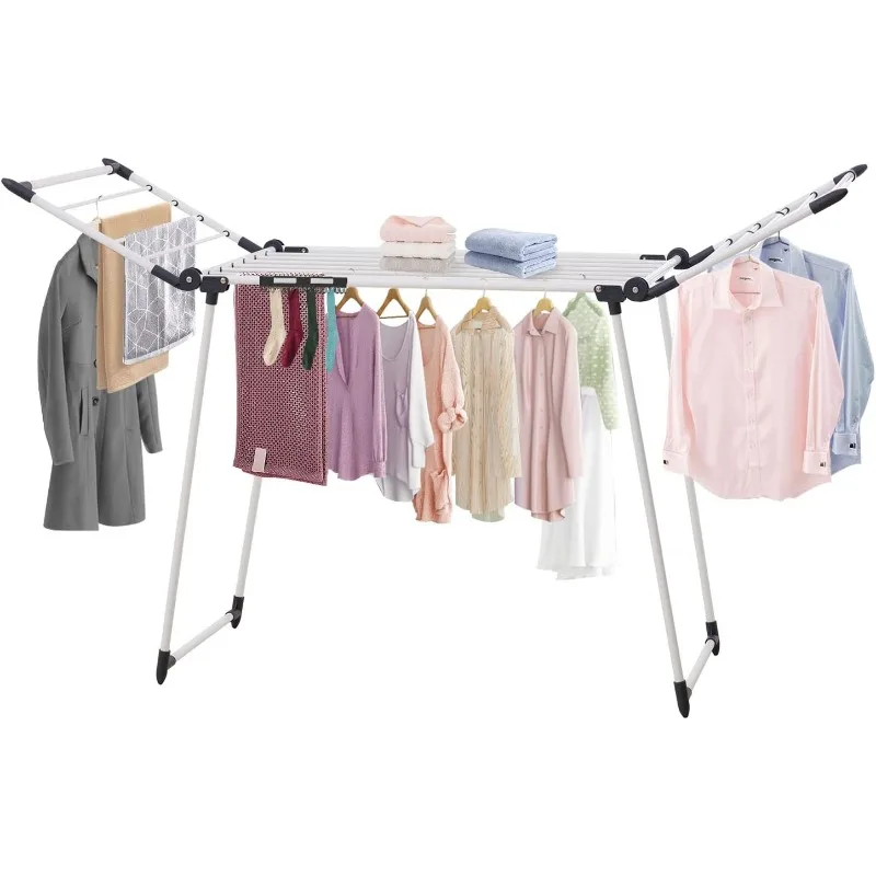 

Laundry Rack, Collapsible, Space-Saving Laundry Rack, with Sock Clips, for Clothes, Towels, Linens, Indoor/Outdoor