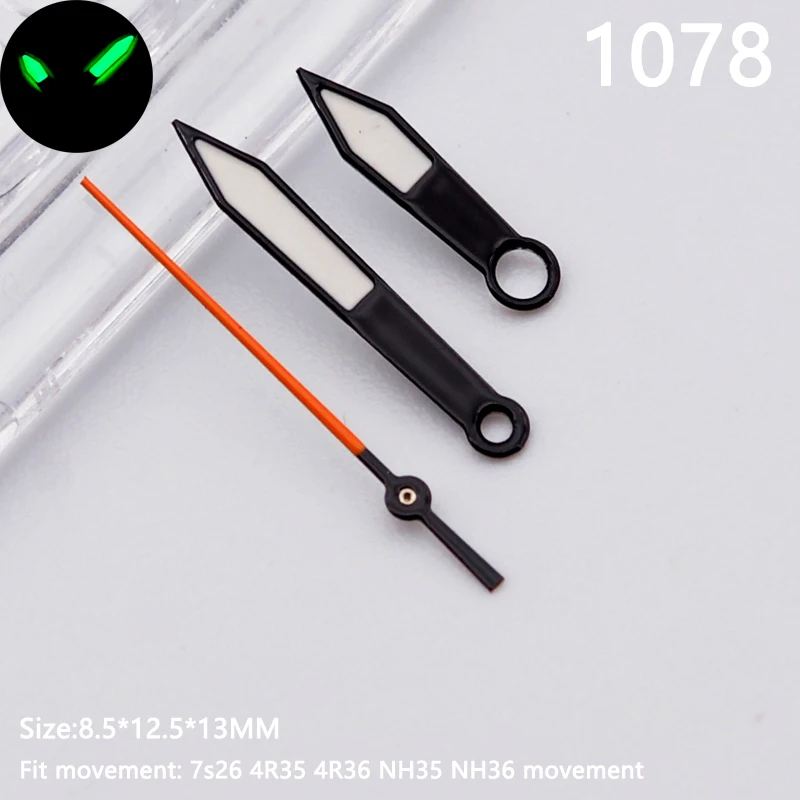 Green Luminous Watch Hands - Black Finish