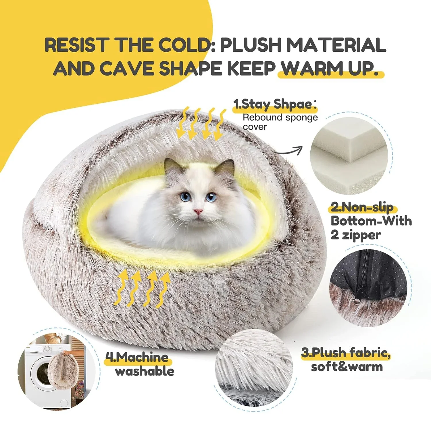 Round Plush Cat Bed Deep Sleep Bed for Cats Winter Warm Dog House Cushion Luxury Long Plush Kitten Puppy Sleeping Sofa Nest
