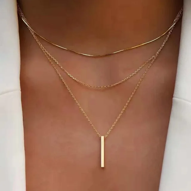 Collier empilable à trois couches en argent Sterling 925 pour femmes, pendentif à bande Simple, étanche, hypoallergénique, chaîne de clavicule, bijoux 1
