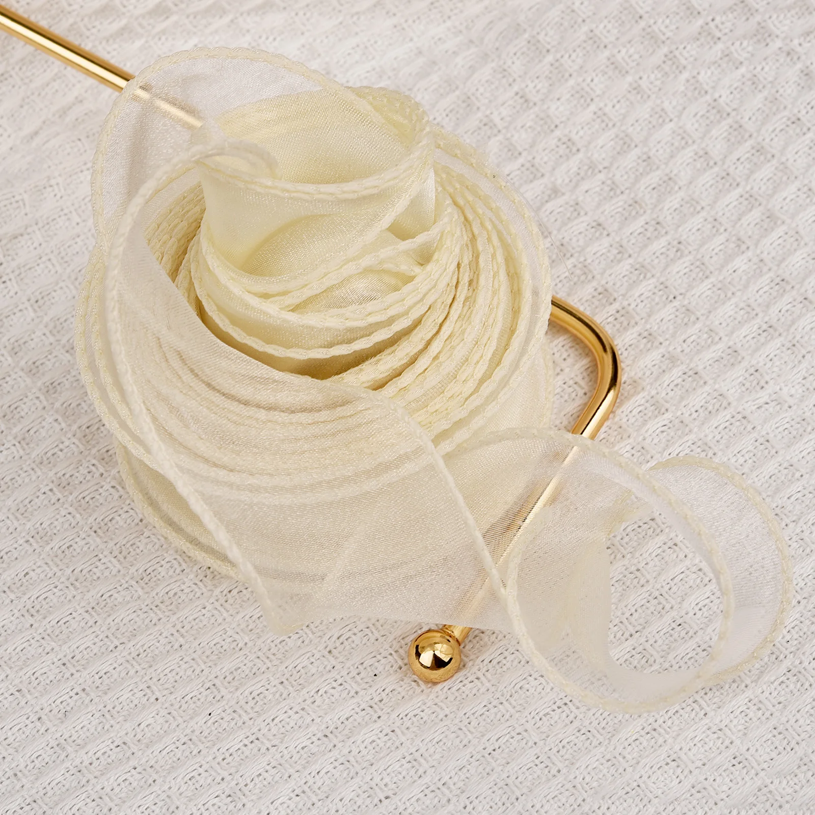 Organza Band – Beiges Glitzerband, Ca. 10 Yards, 1 1/2 Zoll Breit, Transparent & Schillernd