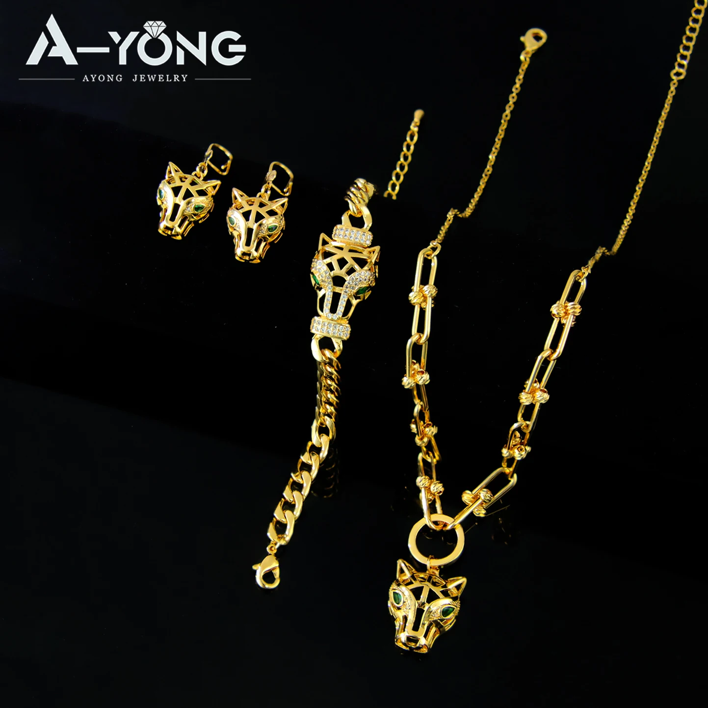 高級ドバイゴールドカラーヒョウジュエリーセット 21k ゴールドメッキ