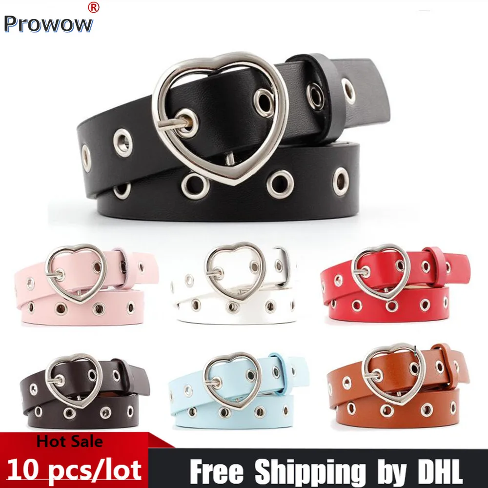 

Retro Women PU Leather Belt Cute Heart Shape Buckle Adjustable Lady Waistband Hollow Out Brand Design Thin Belts Wholesale 8134