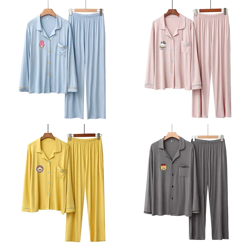 

Pochacco My Melody Hellokitty Cartoon Cute Print Thin Cardigan Pajamas Comfortable Long Sleeve Breathable Home Clothes Set Women