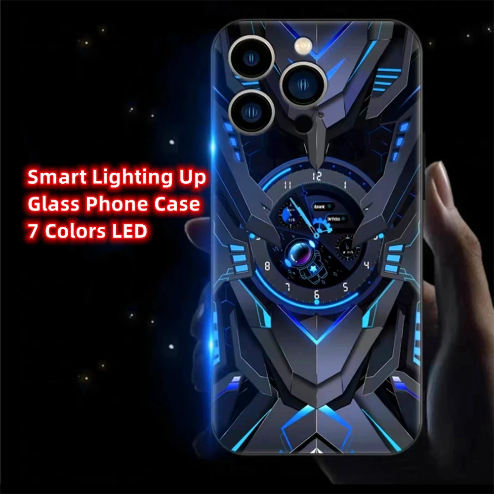 

Turntable Armor LED Light Glowing Luminous Tempered Glass Phone Cover For Samsung S24 S23 S22 S21 S20 FE Note 10 20 Plus Ultra