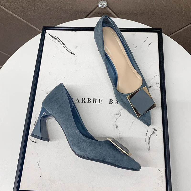 

Женские туфли с острым носком, на толстом каблуке, профессиональные туфли на высоком каблуке для поездок, новинка 2024