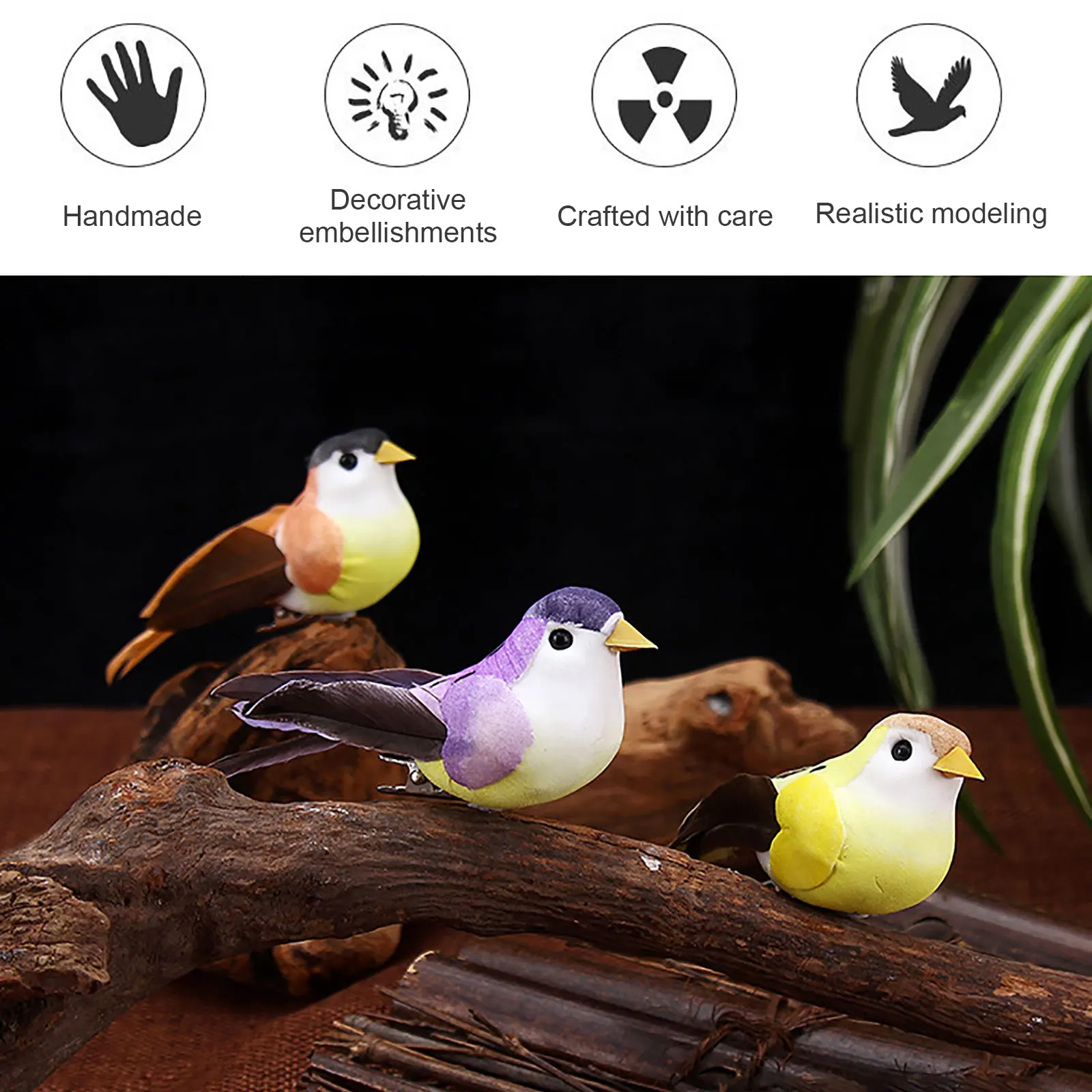 Mini Artificial Foam Bird 12pcs Colourful Artificial Birds Garden Bird Ornaments Mini Sparrow Clip on Ornaments for DIY Crafts